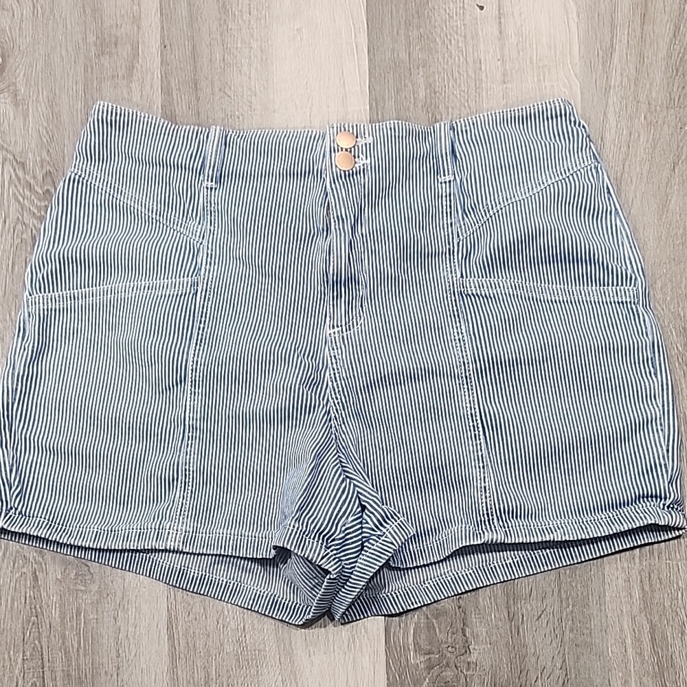 High Waist Blue and White Shorts